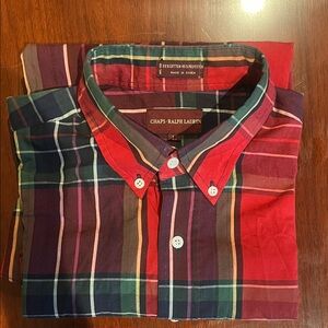 Chaps Men's Red and Green Plaid Button Down Shirt
